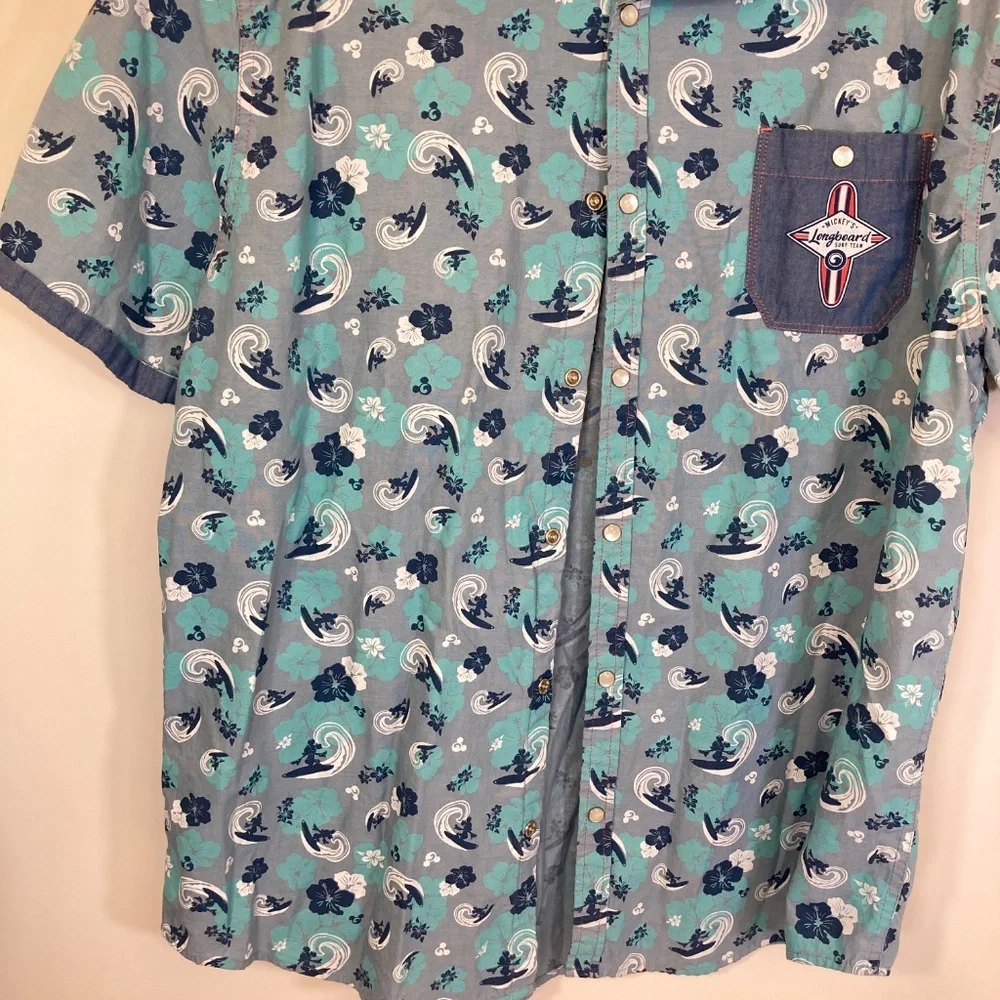 Mickey Mouse Surf Mens Disney Snap Short Sleeve Collared Shirt Sz XL - Picture 8 of 16